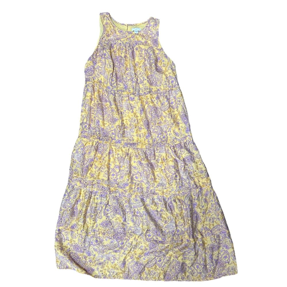 J JILL, Women's Maxi Dress, Yellow-ish & Purple Floral Paisley, XS Petite, Used